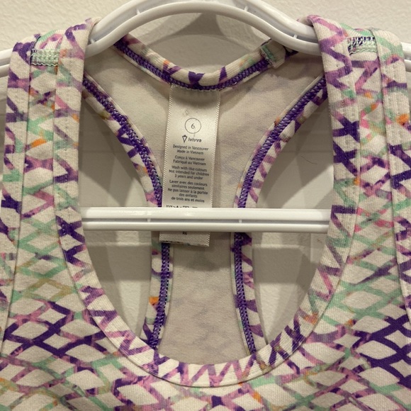 Ivivva White Racerback Tank Top with Pink, Purple, Orange & Green Wavy Grid - Picture 5 of 5